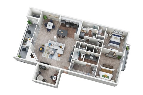 Floor plan for 2 beds, 2 baths, 1330 sqft